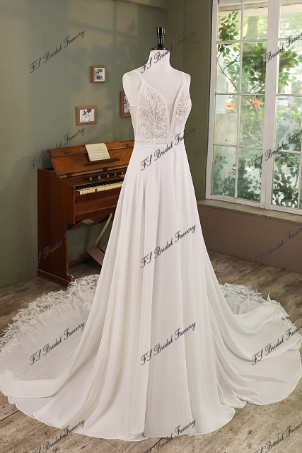 Chiffon  A-line Wedding Gown With V-back