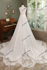 Lace Chiffon A-line Wedding Gown With Lace Appliqué Train