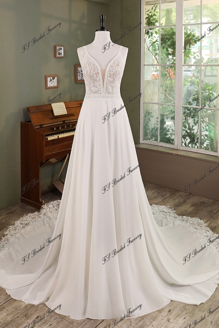 Chiffon  A-line Wedding Gown With V-back
