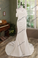 Mermaid Crepe Wedding Gown With Beading Lace Train