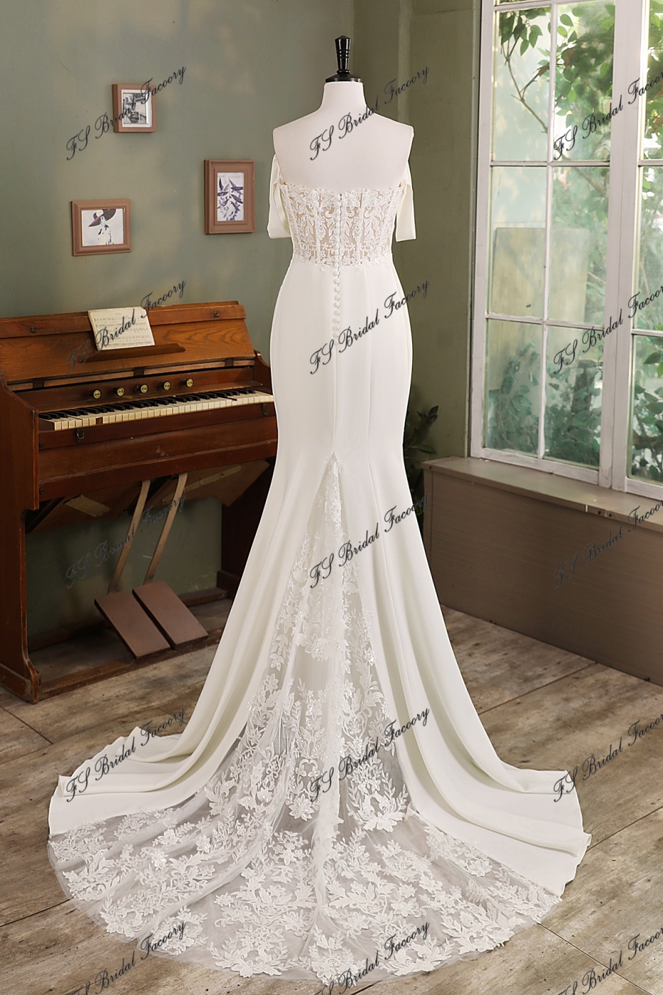 Mermaid Crepe Wedding Gown With Beading Lace Train