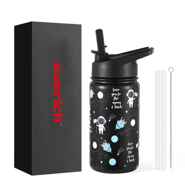 14oz 18oz Stainless Steel Kids Water Bottle Straw Drinking Children Bpa Free Kids Drink School Cute Pattern Water Bottle