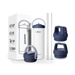 2022 BPA free LFGB Double walled Insulated 18/8 Stainless Steel Vacuum Flask Sport Water Bottle with straw easy carry