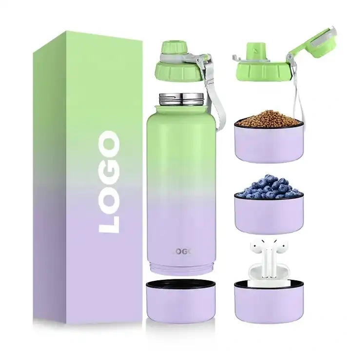 32oz insulated vacuum double wall stainless steel water bottle with bottom parts & different design lid for choose