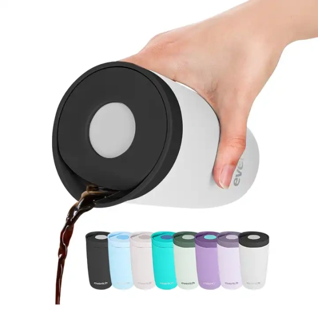 Leaking proof bounce lid easy opening 350ml stainless steel double wall insulated coffee mug for outdoor