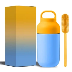 350ml Easy Cleaning Stainless Steel Double Wall PP Handle Lid Wide Mouth Water Bottle for Ice Cold & Hot Drinking