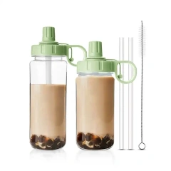 Boba water tumbler Plastic BPA Free Tritan Large Capacity 28oz 32oz 40oz Sport Water Bottle with Straw Lid for Gym
