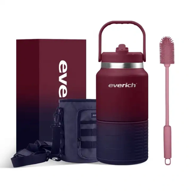 64oz 18/8 double wall stainless steel insulated vacuum growler with straw & handle