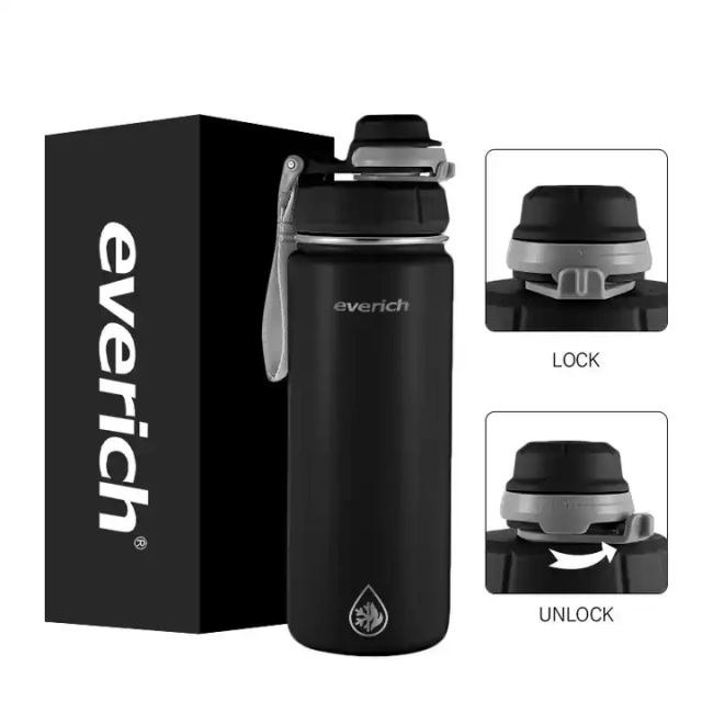 Custom Everich 18oz Double Wall Vacuum Flasks Thermos Stainless Steel Insulated Water Bottle With Straw Flip Lid