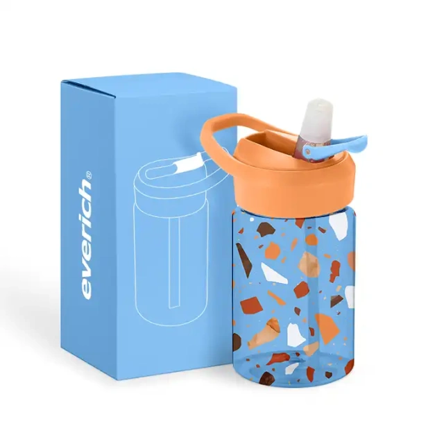 2023 everich Kids water bottle 400ml Tritan with straw lid and built in carrying loop