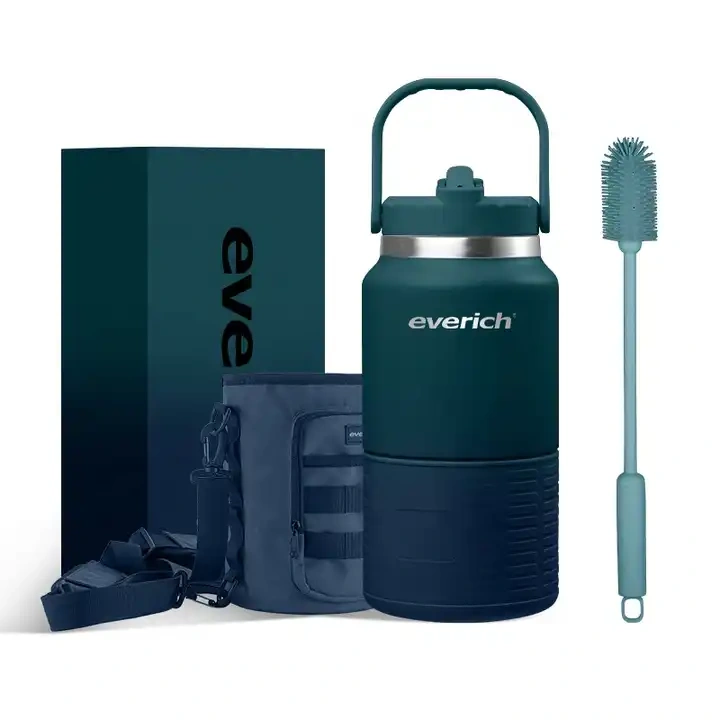 64oz 18/8 double wall stainless steel insulated vacuum growler with straw & handle