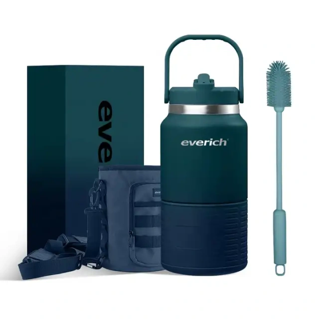 64oz 18/8 double wall stainless steel insulated vacuum growler with straw & handle