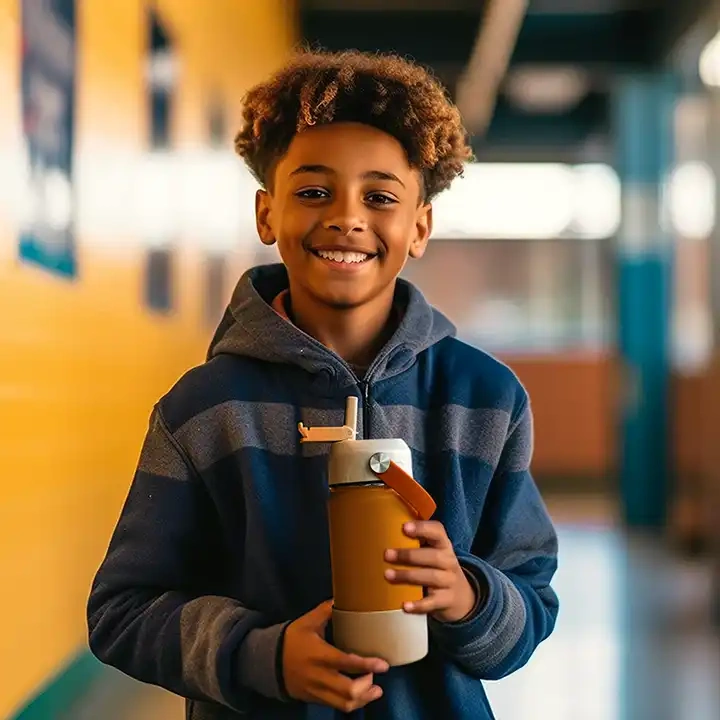 Kids Black to School BPA free LFGB Double walled Insulated Stainless Steel Vacuum Flask Sport Water Bottle with straw easy carry