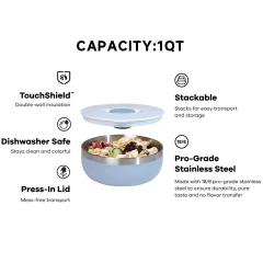 big capacity double wall stainless steel salad bowl with magnet sauce lid