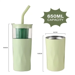 Two Section Removable Glass 2 in 1 Tumbler Juice Milk Tea Stainless Steel Tumbler Water Bottle