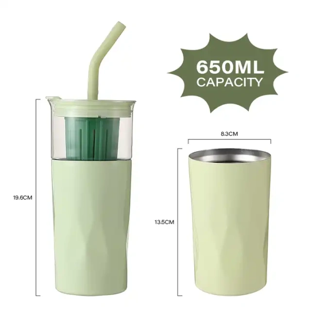 Two Section Removable Glass 2 in 1 Tumbler Juice Milk Tea Stainless Steel Tumbler Water Bottle