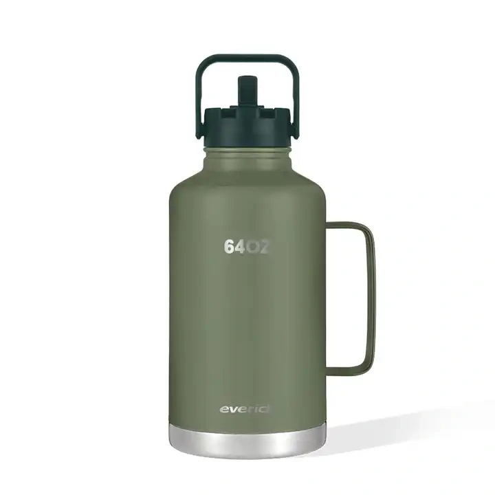 Half Gallon 64oz double wall 304 Food Grade Stainless Steel Beer Handle Growler Water Bottle Sports Outdoor Travel