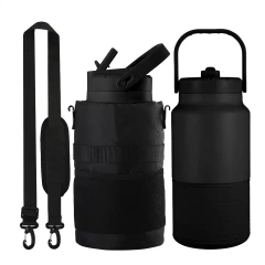 Outdoor straw lid fitness gym sport 18/8 stainless steel double wall insulated vacuum flask 64oz water bottle jug with bag