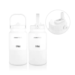 2023 Latest Half Gallon 64oz Double Wall Stainless steel Water Jug With Handle and Straw Lid and Silicone Sleeve