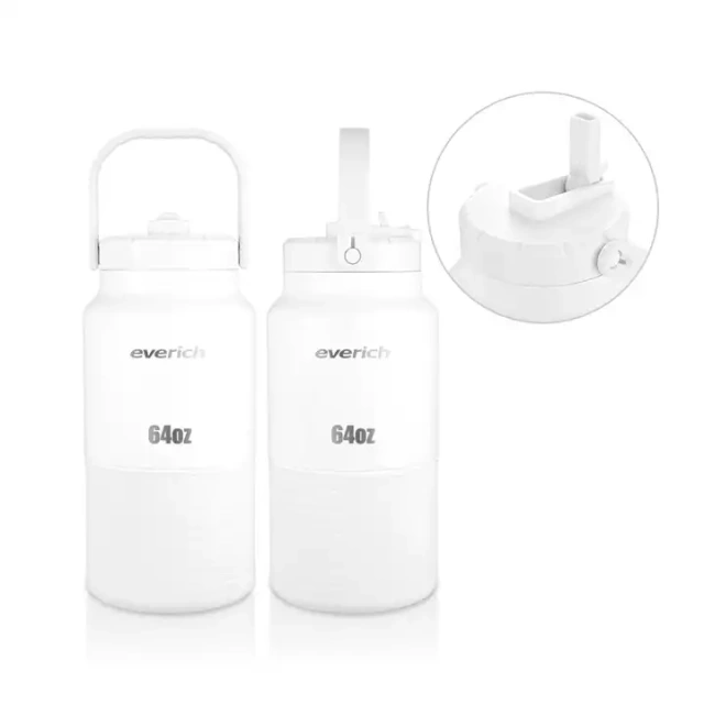 2023 Latest Half Gallon 64oz Double Wall Stainless steel Water Jug With Handle and Straw Lid and Silicone Sleeve