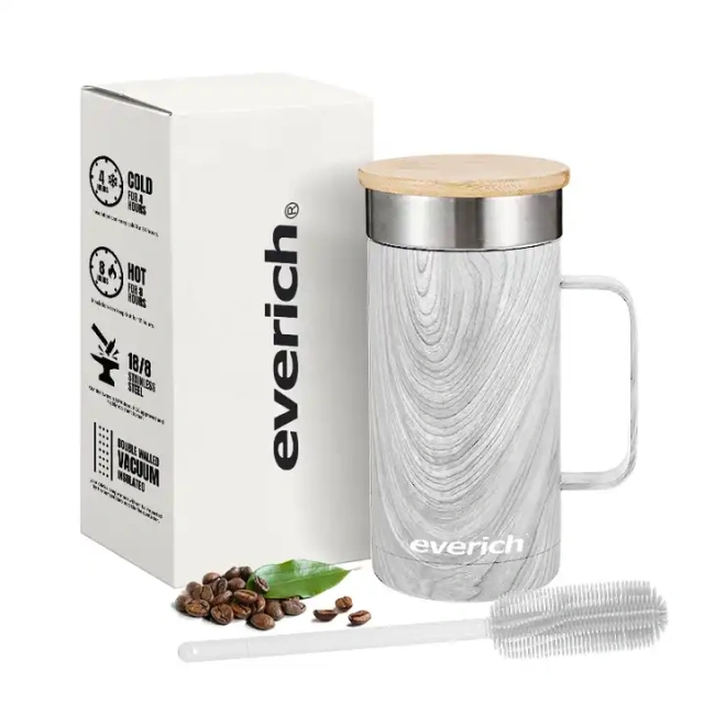 12oz 16oz bamboo lid stainless steel double wall insulated vacuum eco friendly bamboo recycle tumbler with handle