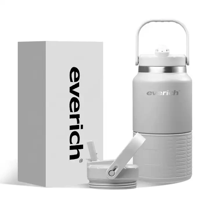 64oz 18/8 double wall stainless steel insulated vacuum growler with straw & handle