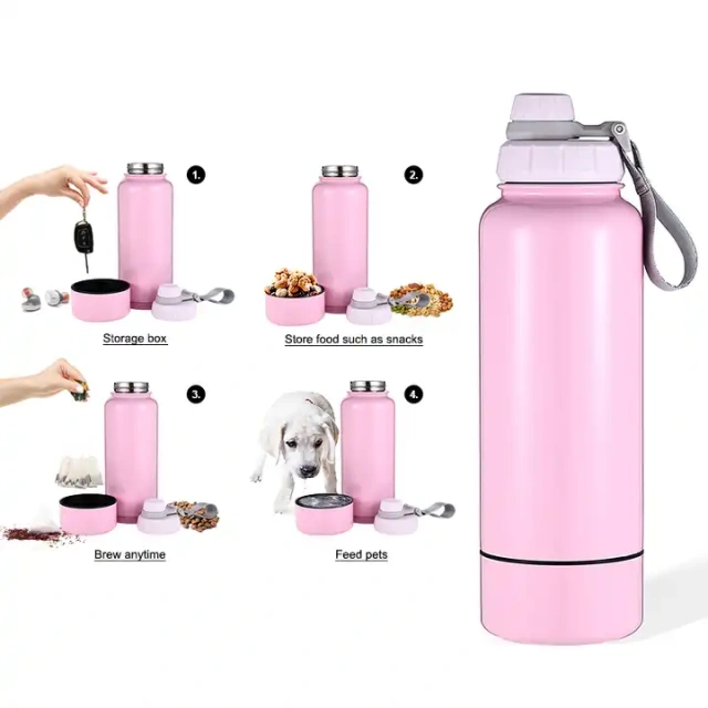 32oz insulated vacuum double wall stainless steel water bottle with bottom parts & different design lid for choose