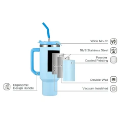 OEM 40oz tumbler BPA free Double walled Insulated 18/8 Stainless Steel Vacuum Flask Sport Water Bottle with straw easy carry