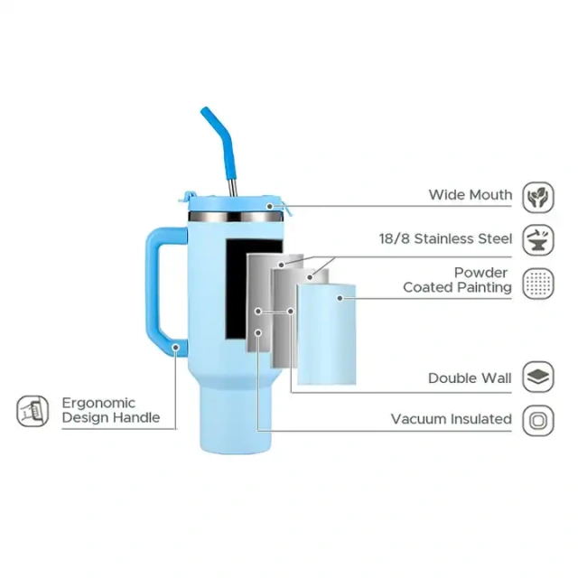 OEM 40oz tumbler BPA free Double walled Insulated 18/8 Stainless Steel Vacuum Flask Sport Water Bottle with straw easy carry