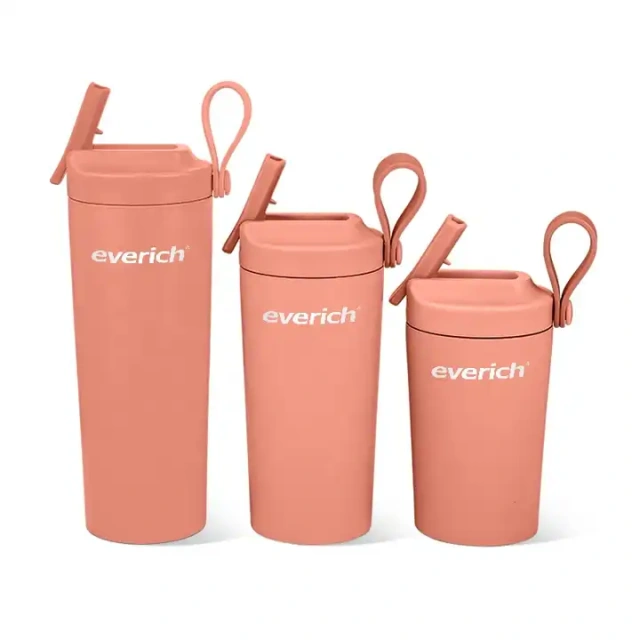 250ml 350ml 450ml Stainless Steel Double Wall Straw Tumbler Coffee Cup with Handle
