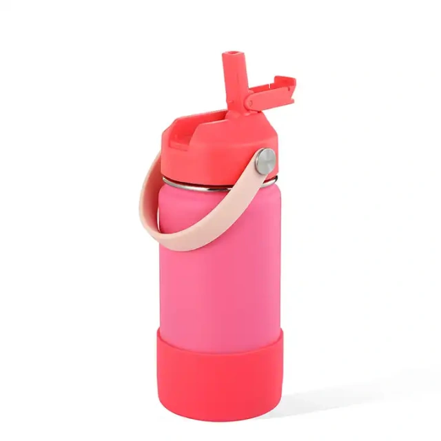 Kids Black to School BPA free LFGB Double walled Insulated Stainless Steel Vacuum Flask Sport Water Bottle with straw easy carry