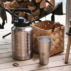 32oz Wide Mouth Easy Clean Stainless Steel Pet Water Bottle with Storge Bottom for Camp Travel Sport