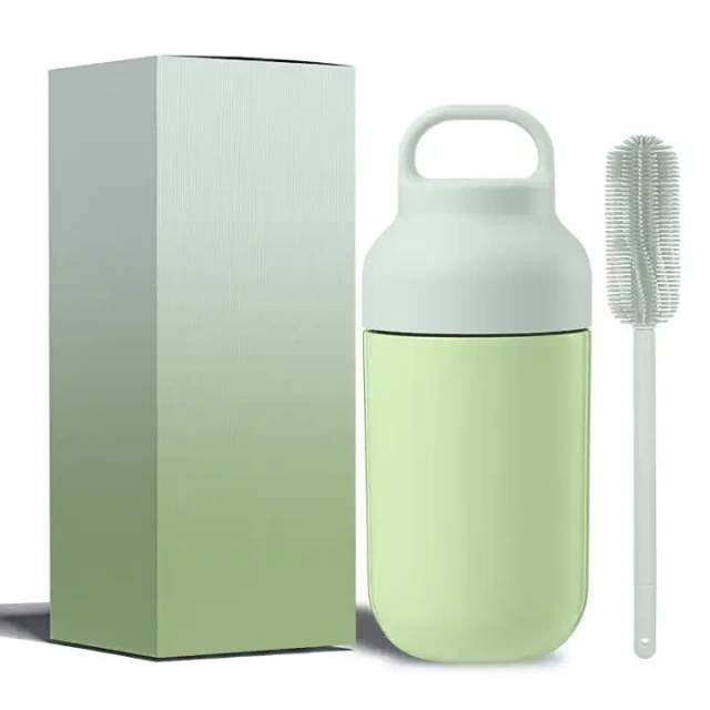 350ml Easy Cleaning Stainless Steel Double Wall PP Handle Lid Wide Mouth Water Bottle for Ice Cold & Hot Drinking
