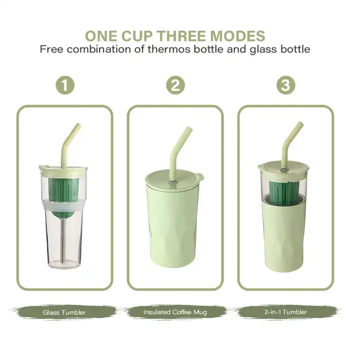 Two Section Removable Glass 2 in 1 Tumbler Juice Milk Tea Stainless Steel Tumbler Water Bottle