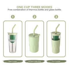 Two Section Removable Glass 2 in 1 Tumbler Juice Milk Tea Stainless Steel Tumbler Water Bottle