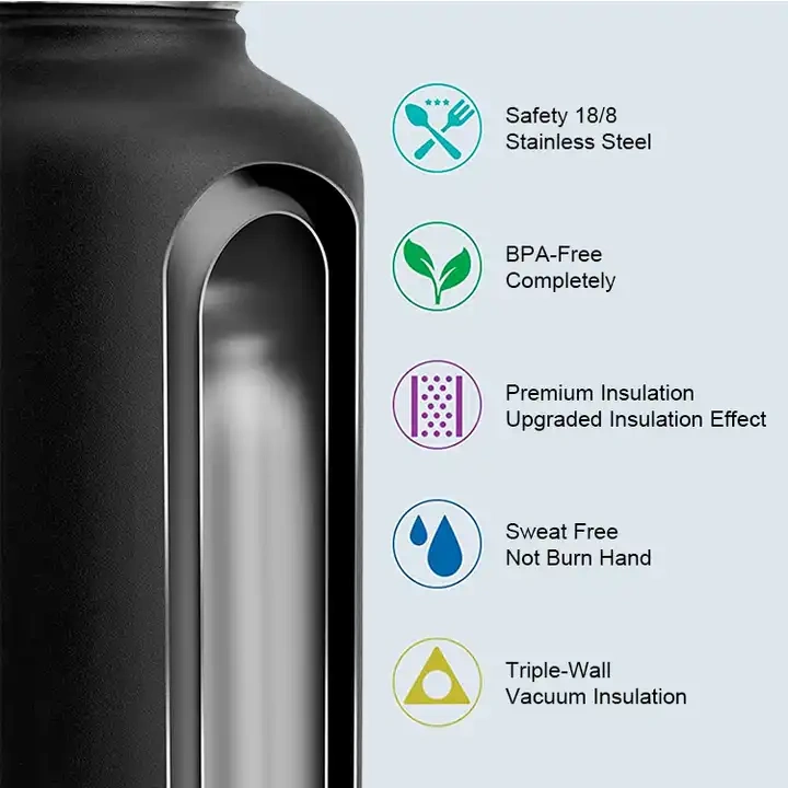 Half Gallon 64oz double wall 304 Food Grade Stainless Steel Beer Handle Growler Water Bottle Sports Outdoor Travel