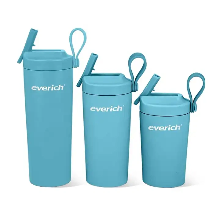250ml 350ml 450ml Stainless Steel Double Wall Straw Tumbler Coffee Cup with Handle