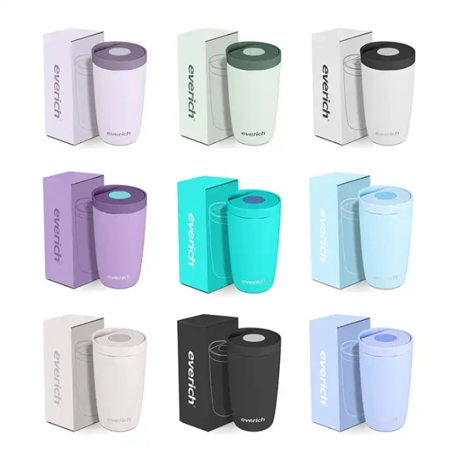 Leaking proof bounce lid easy opening 350ml stainless steel double wall insulated coffee mug for outdoor