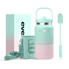 64oz 18/8 double wall stainless steel insulated vacuum growler with straw & handle