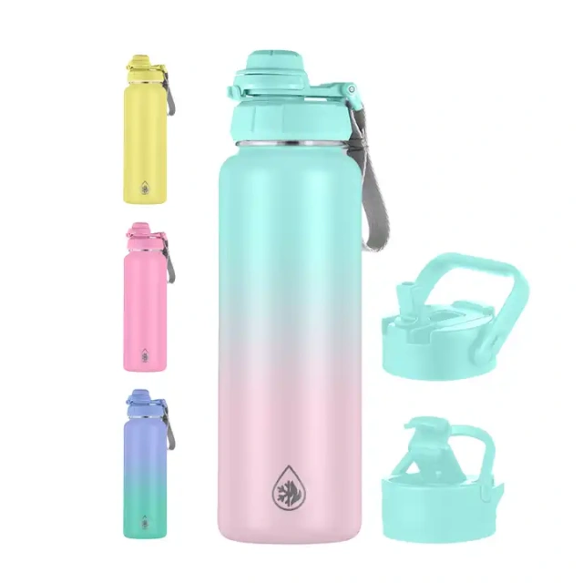 Everich ODM Lids 32oz Double Wall Vacuum Flasks Thermos Stainless Steel Insulated Water Bottle With Straw Flip Lid