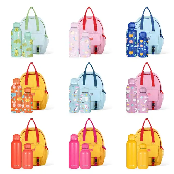 ODM Kids Back to School Lunch Box BPA Free 14oz Kids Stainless Steel Straw Lid Water Bottle Set
