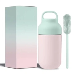 350ml Easy Cleaning Stainless Steel Double Wall PP Handle Lid Wide Mouth Water Bottle for Ice Cold & Hot Drinking