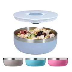 big capacity double wall stainless steel salad bowl with magnet sauce lid