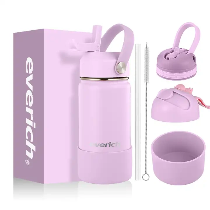 Kids Black to School BPA free LFGB Double walled Insulated Stainless Steel Vacuum Flask Sport Water Bottle with straw easy carry