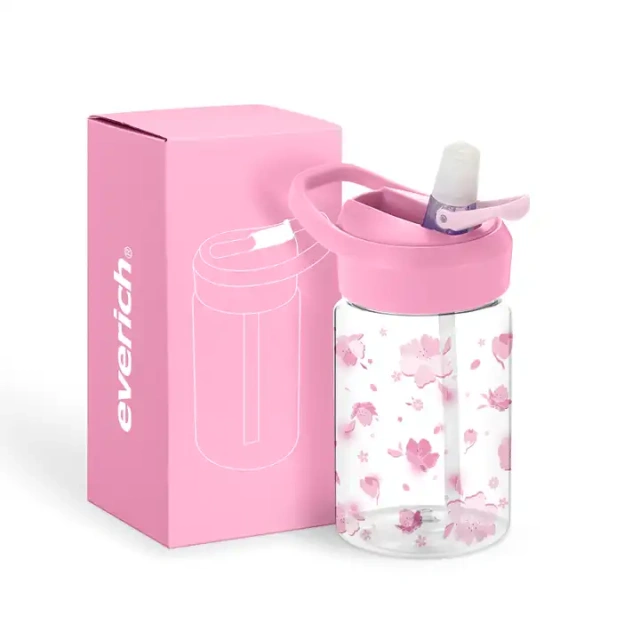 2023 everich Kids water bottle 400ml Tritan with straw lid and built in carrying loop
