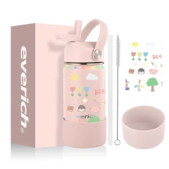 Kids Black to School BPA free LFGB Double walled Insulated Stainless Steel Vacuum Flask Sport Water Bottle with straw easy carry