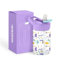 2023 everich Kids water bottle 400ml Tritan with straw lid and built in carrying loop