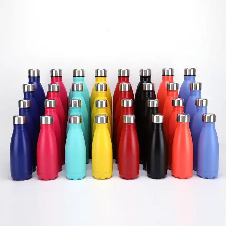 Everich water transfer stainless steel cola bottle thermos drinking metal bottle cola shape with sports lids metal lid