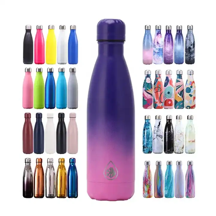 Everich water transfer stainless steel cola bottle thermos drinking metal bottle cola shape with sports lids metal lid