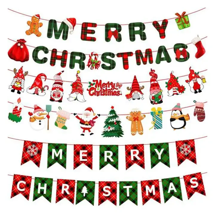 Wholesale Merry Christmas party decoration Paper Letter Flags Banner Party Decoration Christmas paper stripe pull flag